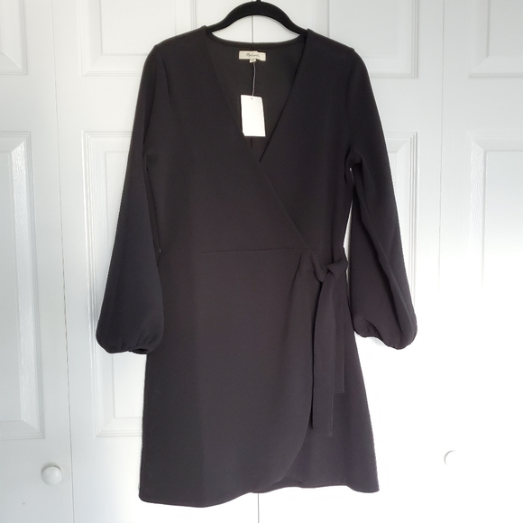 NEW Madewell Linen-Blend Balloon-Sleeve Wrap Dress - Picture 2 of 16